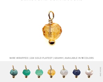 10pc Lot Round Faceted Gemstone Charms, 6x4mm Gemstone Connectors, Gold Plated Wire Wrapped, Jewelry Making Supplies, GemMartUSA 50150