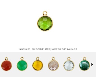 Round Gold Bezel Pendant 8mm 24k Gold Plated Charm Single Loop Necklace Pendant Single Bail Charm Jewelry Making by GemMartUSA, 10208