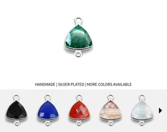 Trillion Silver Bezel Pendant 10mm Silver Plated Charm Double Loop Necklace Pendant Double Bail Charm Jewelry Making by GemMartUSA, 10194