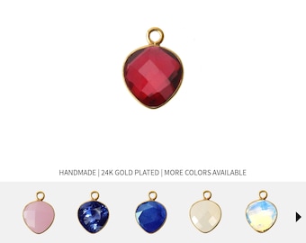 Ciondolo a forma di cuore con castone dorato, ciondolo placcato oro da 10 mm, ciondolo a singolo anello per collana, ciondolo con gancio singolo, creazione di gioielli a cura di GemMartUSA 10070