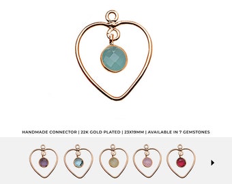 Heart Shape Hoop Round Gemstone Pendant, 23x19mm Hoop Gold Bezel Faceted Gemstone Connector, Jewelry Making Supply, GemMartUSA,50281
