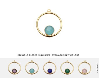GemMartUSA Round Hoop Onion Shape Gemstone Necklace Pendant 50411 Jewelry Making Supply 20mm Faceted Gemstone Gold Plated Connector