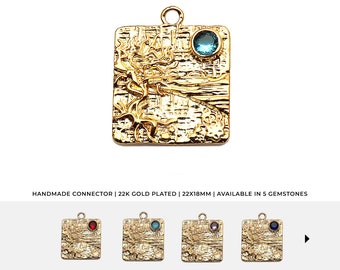 Vierkante vorm geslagen gouden edelsteen hanger, 22x18mm gouden vierkante ketting & oorbel charme, sieraden maken aanbod, GemMartUSA, 50275