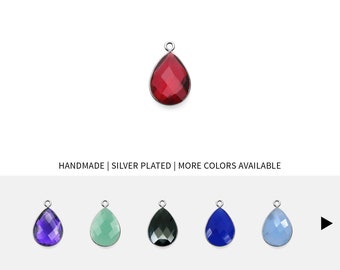 Pear Silver Bezel Pendant 8x12mm Silver Plated Charm Single Loop Necklace Pendant Single Bail Charm Jewelry Making by GemMartUSA  (10121)