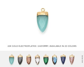 Trillion Shape Gemstone Pendant, 24x10mm Faceted Gemstone Connector, Gold Electroplated Single Bail, Jewelry Making Supply, GemMartUSA 50103