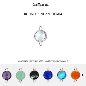 Round Silver Bezel Pendant 10mm Silver Plated Charm Double Loop Necklace Pendant Double Bail Charm Jewelry Making by GemMartUSA, 10188