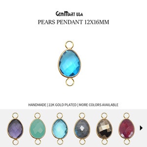 Peut inclure: Un ensemble de 10 pendentifs en forme de poire en pierres précieuses avec une bélière plaquée or. Les pendentifs sont disponibles en différentes couleurs, notamment bleu, vert, violet, gris, noir et rouge.  FAIT MAIN | PLAQUÉ OR 22K | PLUS DE COULEURS DISPONIBLES