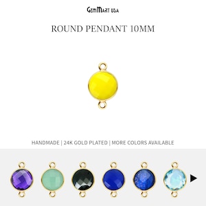 Rund guldfärgad bezelhänge 10 mm 24k guldpläterad berlock med dubbel ögla Halsband Hänge med dubbel ringberlock Smyckestillverkning av GemMartUSA, 10155
