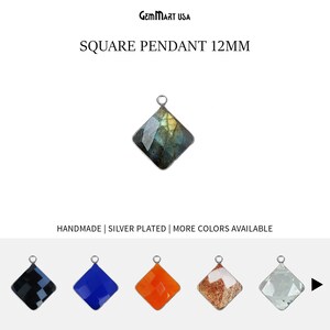 Fyrkantigt silverbezelhänge 12 mm försilvrad berlock halsband med enkel ögla berlock smyckestillverkning av GemMartUSA (10126)