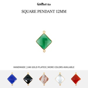 Colgante cuadrado con bisel dorado de 12 mm, chapado en oro de 24k, dije de doble argolla para collar, dije de doble argolla para joyería, fabricado por GemMartUSA, 10159