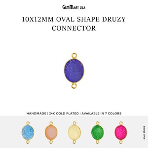 Oval  Druzy Connector, 10x12mm Oval Shape Gemstone Druzy Pendant, Gold Plated Bezel Set, Double Bail, GemMartUSA, 11146