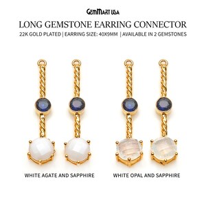 Long Gemstone Earring Connector, DIY Earring, Prong Setting Earring Finding, Boho Earring Supplies, Gold Plated, Single Bail (90131)