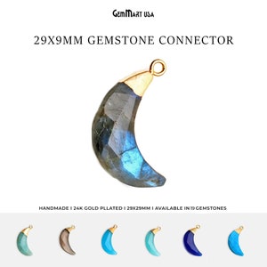 Colar com pingente em formato de lua, gema facetada em formato de lua de 29 x 9 mm, banhado a ouro 24k, pingente para colar, berloque para pulseira em formato de lua, GemMartUSA, 50474