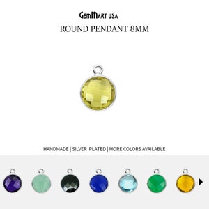 Round Silver Bezel Pendant 8mm Silver Plated Charm Single Loop Necklace Pendant Single Bail Charm Jewelry Making by GemMartUSA, 10207