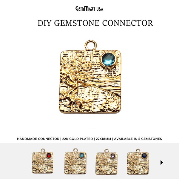 Square Shape Beaten Gold Gemstone Pendant, 22x18mm Gold Square Necklace & Earring Charm, Jewelry Making Supply, GemMartUSA, 50275