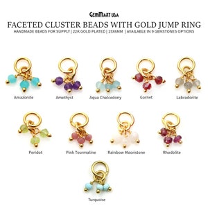 Tiny Gemstone Cluster Beads Necklace Pendant, 15x6mm Cluster of Small Gemstone Bead, Gold Plated, Jewelry Making Supplies, GemMartUSA, 50721