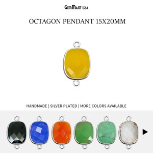 Pendentif octogone avec lunette en argent, 15 x 20 mm plaqué argent avec breloque double boucle, pendentif double bélière, fabrication de bijoux par GemMartUSA, 10177
