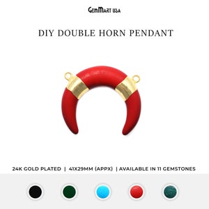 Horn Anhänger, Doppel Horn Anhänger, Multi-Stein Anhänger, Horn Gold Anhänger, Horn Anhänger Halskette, GemMartUSA (50030)