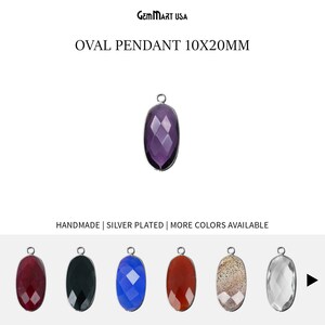 Könnte beinhalten: Silberplattierter ovaler Anhänger mit einem facettierten Edelstein. Erhältlich in Amethyst, Rot, Schwarz, Blau, Orange, Weiß und Beige.  OVAL PENDANT 10X20MM. HANDGEMACHT | SILBERPLATTIERT | MEHR FARBEN VERFÜGBAR