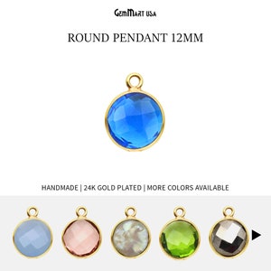 Round Gold Bezel Pendant 12mm 24k Gold Plated Charm Single Loop Necklace Pendant Single Bail Charm Jewelry Making by GemMartUSA, 10090
