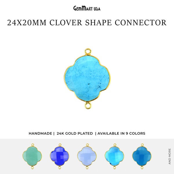 Kleeblatt Gold Lünette Stecker, 24 x 20 mm facettierten Edelstein Anhänger, 24K vergoldet Edelstein Stecker, GemMartUSA (10237)