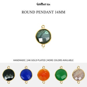 Round Gold Bezel Pendant 14mm 24k Gold Plated Charm Double Loop Necklace Pendant Double Bail Charm Jewelry Making by GemMartUSA, 10157