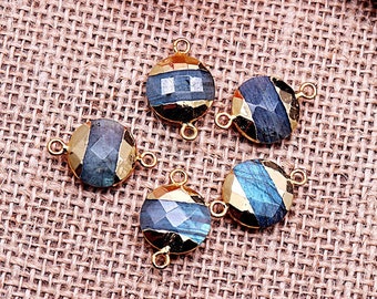 Single Bail Connector 8x12mm Pears Connector GemMartUSA LEB-10088 Labradorite Connector Gemstone Gold Connector Jewelry Making Supply