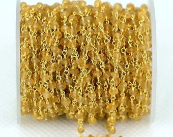 Beautiful Rutilated GPRU-30002 3-3.5mm 24k Gold Plated wire wrapped Rosary Chain by foot GemMartUSA
