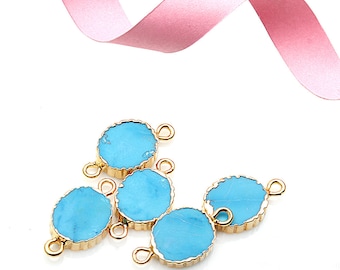 Raw Turquoise Double Bail Petite Freeform Pendant with Electroplated 24k Gold Edge S87B12-12