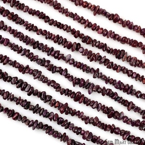 Ruby Chip Beads, 34 Inch, Natural Chip Strands, Drilled Strung Nugget Beads, 3-7mm, Polished, GemMartUSA (CHRB-70001)