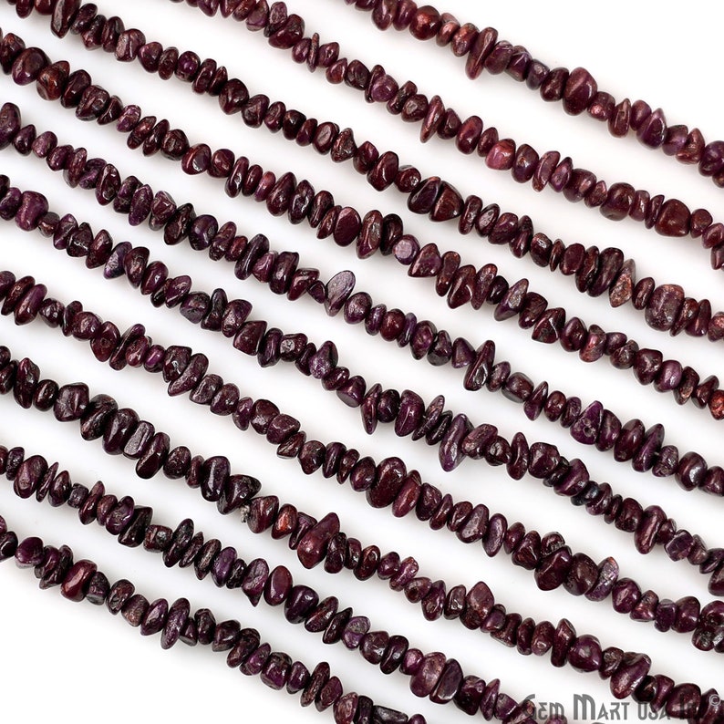 Ruby Chip Beads, 34 Inch, Natural Chip Strands, Drilled Strung Nugget Beads, 3-7mm, Polished, GemMartUSA CHRB-70001 image 1