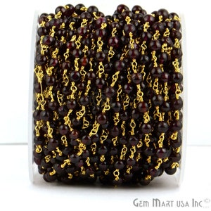 Granaat 4 mm 24-karaats vergulde handgemaakte rozenkransketting GemMartUSA (30005)