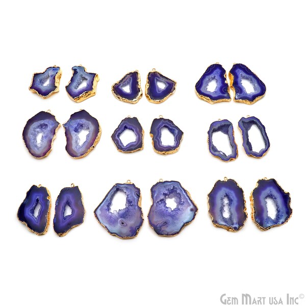 Agate Slice Earring Supplies, 39x28mm, DIY Geode Earring, Gold Electroplated, Boho Gemstone Earring, Earring Making Connector (DPER-92850)