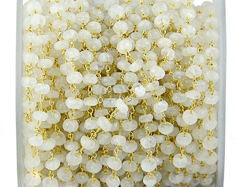 One Foot Rainbow Moonstone 5-6mm 24k Gold Plated Handmade Rondel Chain by foot GemMartUSA (GPRM-30038)