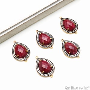 Ruby, Pave Bezel Pears Shape Connector, 12x16mm Pears Black Plated, 1pc. (BPRB-40004)