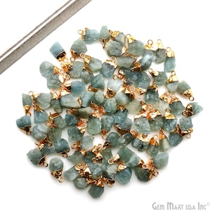 Aquamarine Natural Raw Nugget Crystal Pendant Rough Gemstone, Gold Electroplated Gemstones Charms for Jewelry Making Supplies, GPAQ-50470