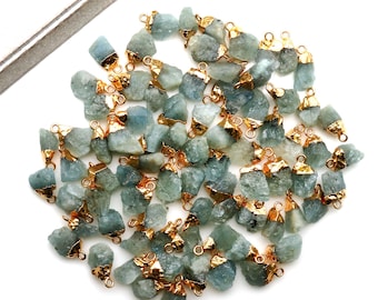Aquamarine Natural Raw Nugget Crystal Pendant Rough Gemstone, Gold Electroplated Gemstones Charms for Jewelry Making Supplies, GPAQ-50470