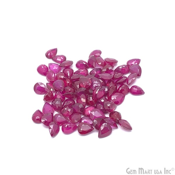Ruby Pears Gemstone, 6x8mm, 1 Carats, 100% Natural Faceted Loose Gems, July Birthstone, GemMartUSA (RB-005).