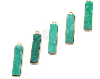 Light Green Druzy Connector, Druzy Charm, Earring Connector, Gold Bail, 25x7mm Rectangle Shape, GemMartUSA (GPLG-50143)