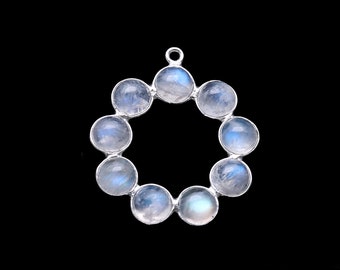 DIY Rainbow Moonstone Component, 30x27mm Round Chandelier Finding, Filigree Finding, October Birthstone, GemMartUSA (SPRM-13077)