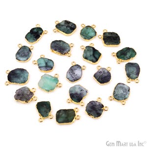 Raw Emerald Charm, Electroplated Gold Pendant, Rough Gemstone Drop, Small Crystal Dangle for Jewelry Making, GPEM-50004