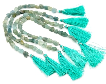 Raw Aquamarine, Rough Nugget Drilled Beads, Unpolished Rough Natural Gemstone, 8x6mm, For Jewelry Making Beads, 1 Strand 9" Inch, DRAQ-70052