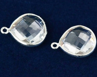 Natural Crystal, Bezel Heart Shape Connector, 14mm Heart Silver Plated, Single Point Bail 1pc, GemMartUSA (CL-10284)