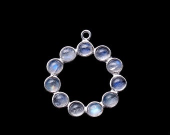 DIY Rainbow Moonstone Component, 26x23mm Round Chandelier Finding, Filigree Finding, October Birthstone, GemMartUSA (SPRM-13067)