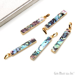 Abalone Gemstone Bar Necklace Pendant, 45x5mm Abalone Gemstone, 22k Gold Electroplated, Rectangle Bar Pendant, GemMartUSA (SE-50010) 
