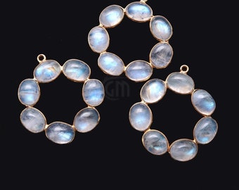 DIY Rainbow Moonstone Component, 32x29mm Round Shape Chandelier Finding, Filigree Finding, October Birthstone, GemMartUSA (GPRM-13061)