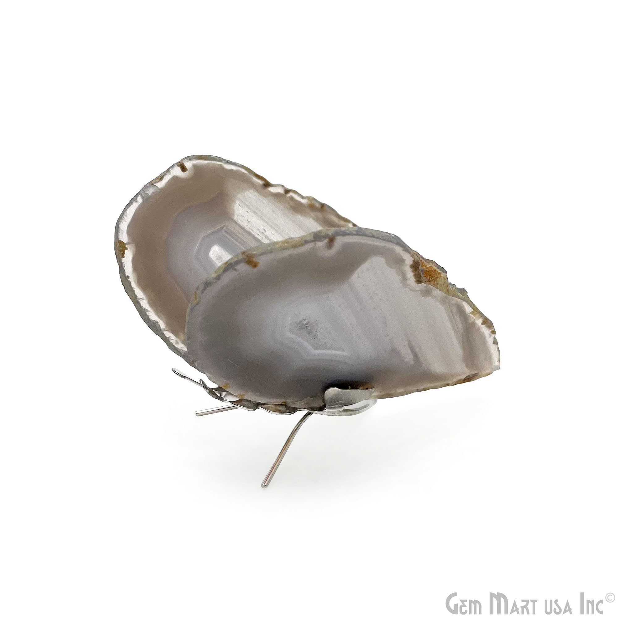 Gray Agate Slice Butterfly, Natural Décor, Butterfly Wing Home Geode, Gemstone Gemmartusa | Bfly-10008