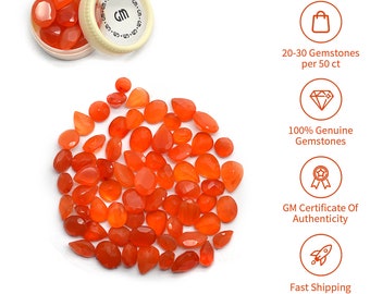 Carnelian Gemstone, 100% Natural Faceted Loose Gems, August Birthstone, 2-12mm, 50 Carats, GemMartUSA (CN-60001)