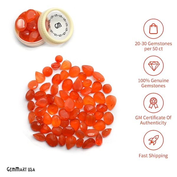 Gemas de cornalina al por mayor, gemas semipreciosas 100 % naturales, gemas sueltas facetadas de color naranja, 4-8 mm, mixtas, 50 quilates, CN-60001