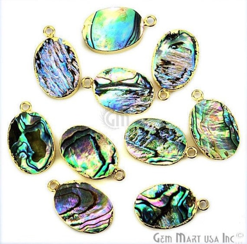 22k Gold Electroplated Abalone, 13x18mm Oval Single Bail Gemstone ...